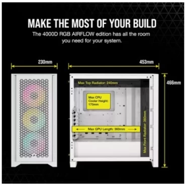 ⁦מארז CORSAIR iCUE 4000D RGB AIRFLOW Mid Tower White⁩ – תמונה ⁦2⁩