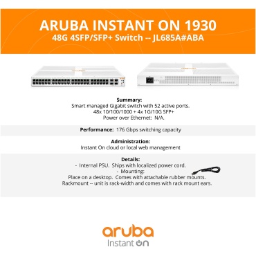 ⁦SWITCH 48-PORT Instant IOn 1930 48G 4SFP+ JL685A Aruba⁩ – תמונה ⁦3⁩