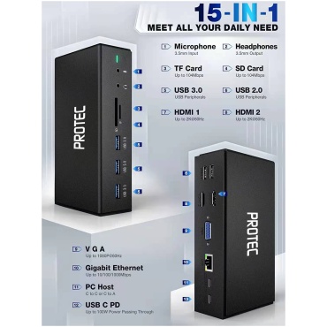 ⁦USB/USB-C DUAL DISPLAY Docking Station PROTEC⁩ – תמונה ⁦4⁩