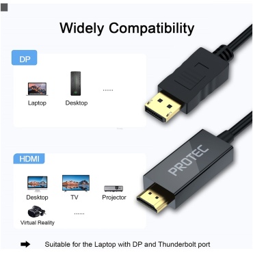 ⁦DISPLAY PORT TO HDMI CABLE 1.8M PROTEC⁩ – תמונה ⁦3⁩
