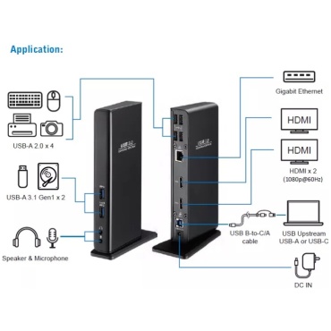 ⁦USB3.0 Type A/C dual display docking station⁩ – תמונה ⁦3⁩