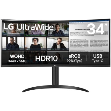 ⁦LG 34'' Curved UltraWide WQHD HDR10 100Hz Type-C⁩ – תמונה ⁦2⁩