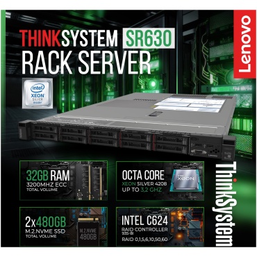 ⁦Lenovo ThinkSystem SR630/1U-RackMount/Xeon 4208/32GB-3200/2x480GB SSD⁩ – תמונה ⁦2⁩