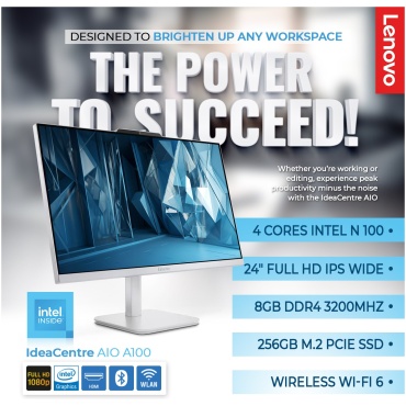 ⁦Lenovo AIO 24" N100-UpTo3.4GHz/8GB/256GB/CLOUD-GREY/1Y⁩ – תמונה ⁦2⁩