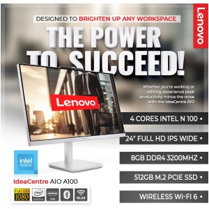 Lenovo AIO 24" N100-UpTo3.4GHz/8GB/512GB/CLOUD-GREY/1Y