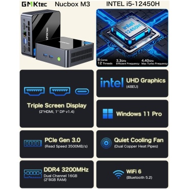⁦GMKtec NucBox M3 Intel i5-12450H/16GB/1TB/W11Pro⁩ – תמונה ⁦4⁩