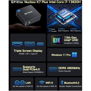 ⁦GMKtec NucBox K7 Plus Intel i7-13620H/16GB/1TB/W11Pro⁩ – תמונה ⁦7⁩