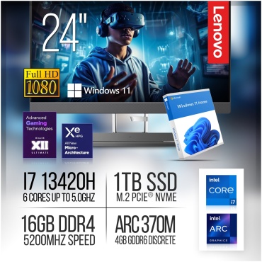 ⁦Lenovo AIO 5 24" TOUCH/I7-13700H/Intel® ArcTM A370M 4GB/1TB/16GB/3YR/GREY/ WIN11H⁩ – תמונה ⁦2⁩