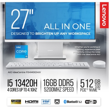 ⁦Lenovo AIO 27" /I5-13420H/512GB/16GB/1YR/GREY/FD⁩ – תמונה ⁦2⁩