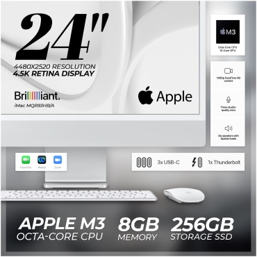 ⁦Apple iMac 24" 4.5K Retina/M3 /8GB/256GB Silver⁩ – תמונה ⁦2⁩