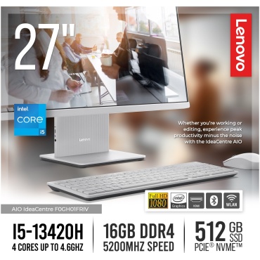 ⁦Lenovo  AIO 3 27IRH9 27" I5-13420H/512GB/16GB/FD/GREY/3Y⁩ – תמונה ⁦2⁩