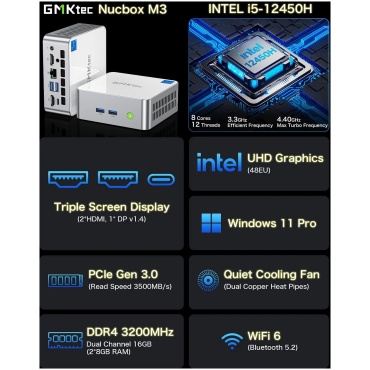 ⁦GMKtec NucBox M3 Intel i5-12450H/16GB/512GB/W11Pro White⁩ – תמונה ⁦3⁩