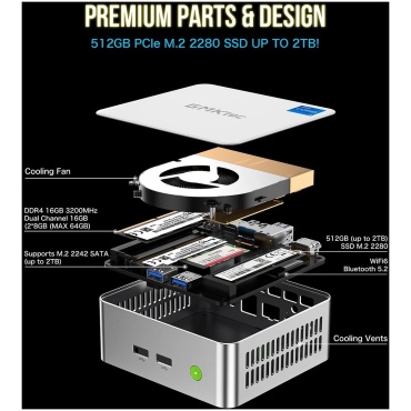 ⁦GMKtec NucBox M3 Intel i5-12450H/16GB/512GB/W11Pro White⁩ – תמונה ⁦4⁩