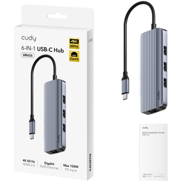 ⁦Cudy 6-in-1 UH606 USB-C with USB3.0 Hub HDMI + LAN 1Gb⁩ – תמונה ⁦3⁩