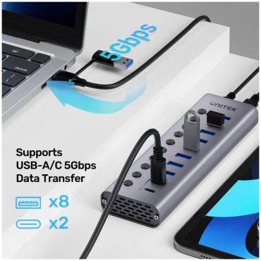 ⁦H1315B01 - 10 port splitter with charging - 8 USB-A and 2 USB-C connections⁩ – תמונה ⁦4⁩