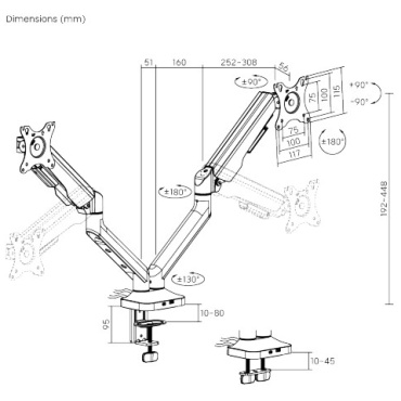 ⁦17"-35" Mechanical Spring Dual Monitor Arm with USB Ports⁩ – תמונה ⁦3⁩