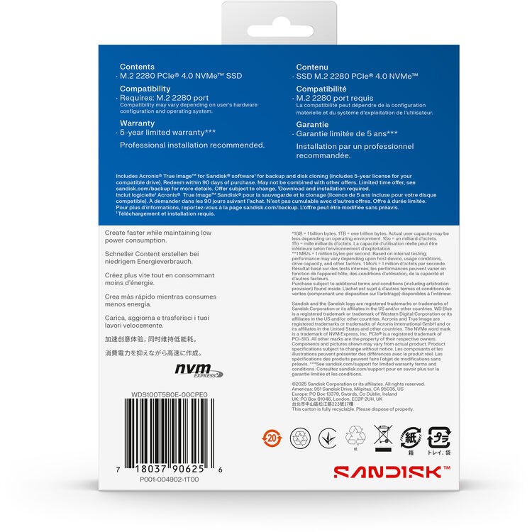 WD SSD 1TB M.2 PCIe 4.0 x4 2280 SN5100 Blue – תמונה 3