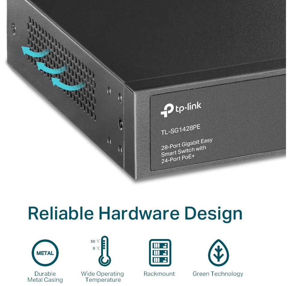 SWITCH 28-PORT GIGA EASY SMART WITH 24-PORT POE+ 250W TP-LINK – תמונה 3