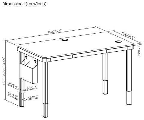 Black 160x80 Four-Leg Dual-Motor Sit-Stand Desk with Drawer & Wireless Charger – תמונה 3