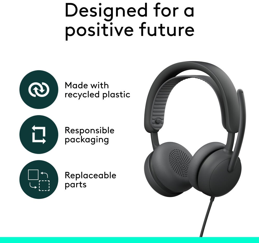 Logitech USB Headset Zone Wired 2 for Business (Teams version)-GRAPHITE – תמונה 12