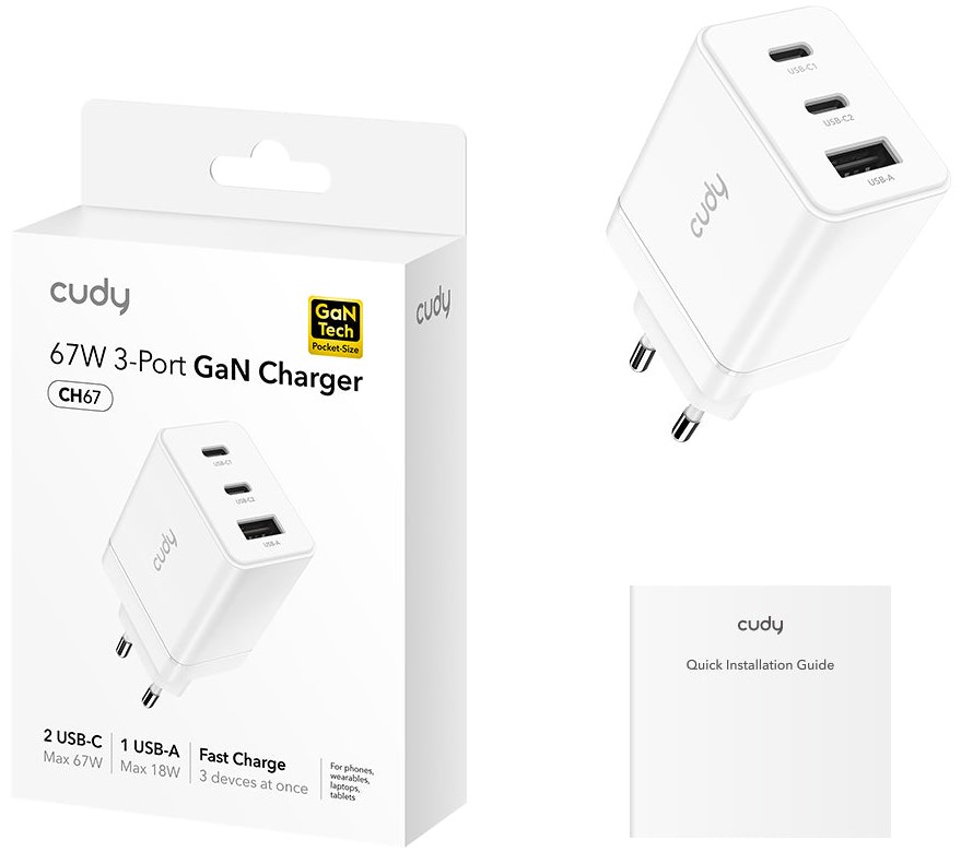 Cudy Charger 67W USB 2x USB-C + USB-A – תמונה 3