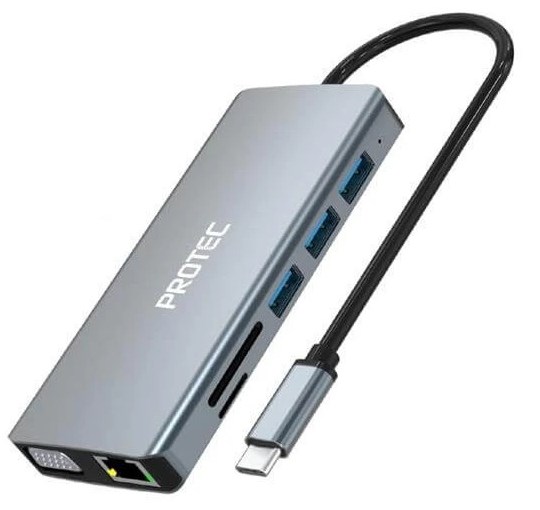 Protec 12-in-1 DM300 USB-C Hub HDMI ×2, VGA, USB ×4, LAN Docking Station – תמונה 2