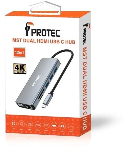 Protec 12-in-1 DM300 USB-C Hub HDMI ×2, VGA, USB ×4, LAN Docking Station – תמונה 3
