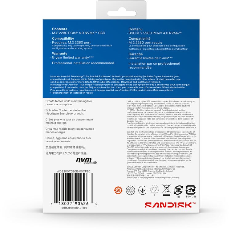 WD SSD 2TB M.2 PCIe 4.0 x4 2280 SN5100 Blue – תמונה 3
