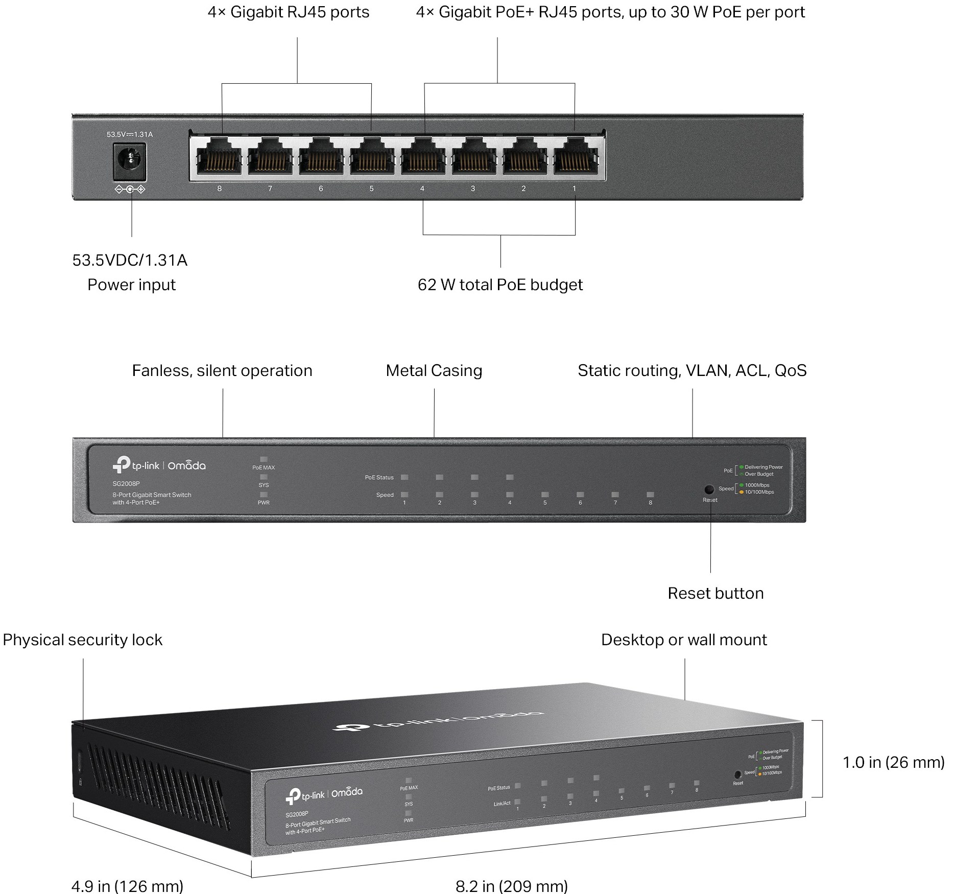 SWITCH 8-PORT Gigabit Smart L2 POE+ SG2008P TP-Link – תמונה 8