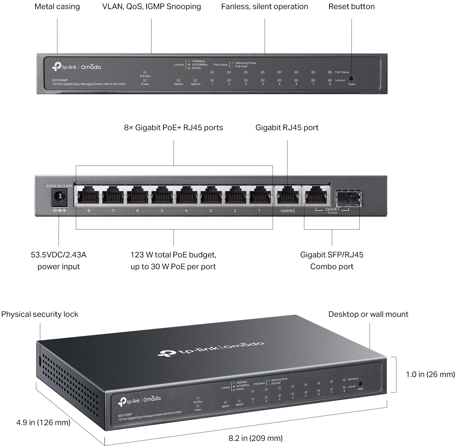 SWITCH 10-PORT Gigabit Smart L2 8xPOE+ 1xGbE 1xSFP ES210GMP TP-Link – תמונה 7
