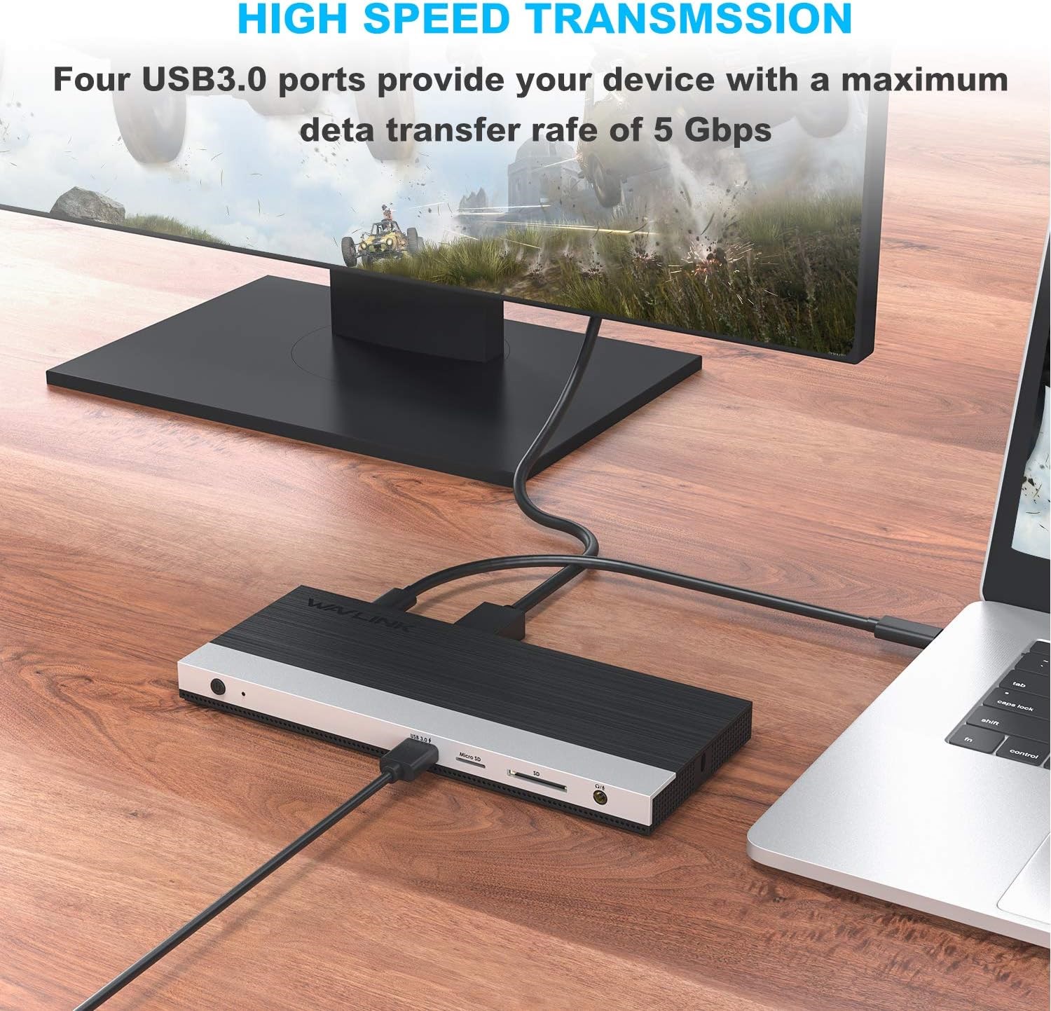 WAVLINK WL-UMD03 USB-C 12IN1 HDMI/DP/VGA/USB ×4/LAN/SD/TF/PD 100W – תמונה 3