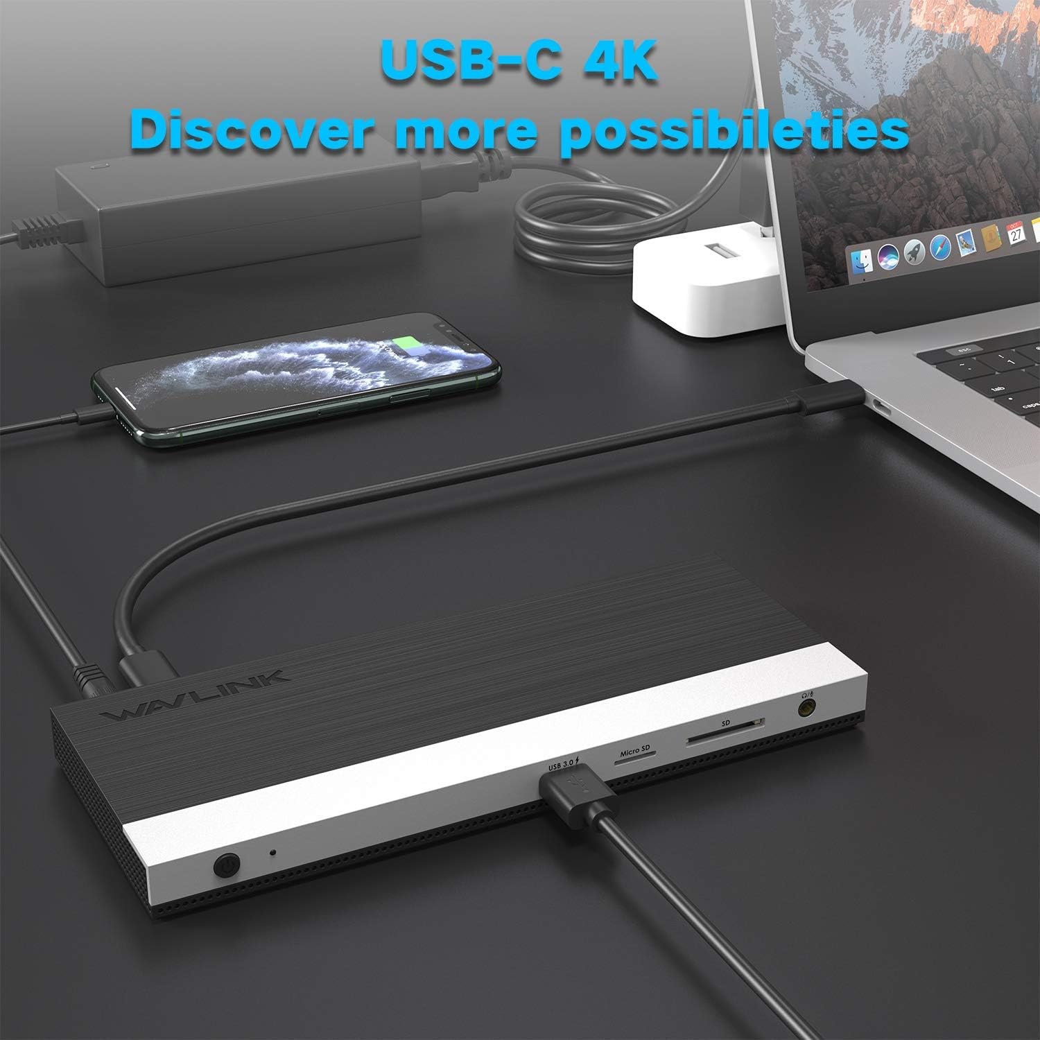WAVLINK WL-UMD03 USB-C 12IN1 HDMI/DP/VGA/USB ×4/LAN/SD/TF/PD 100W – תמונה 8