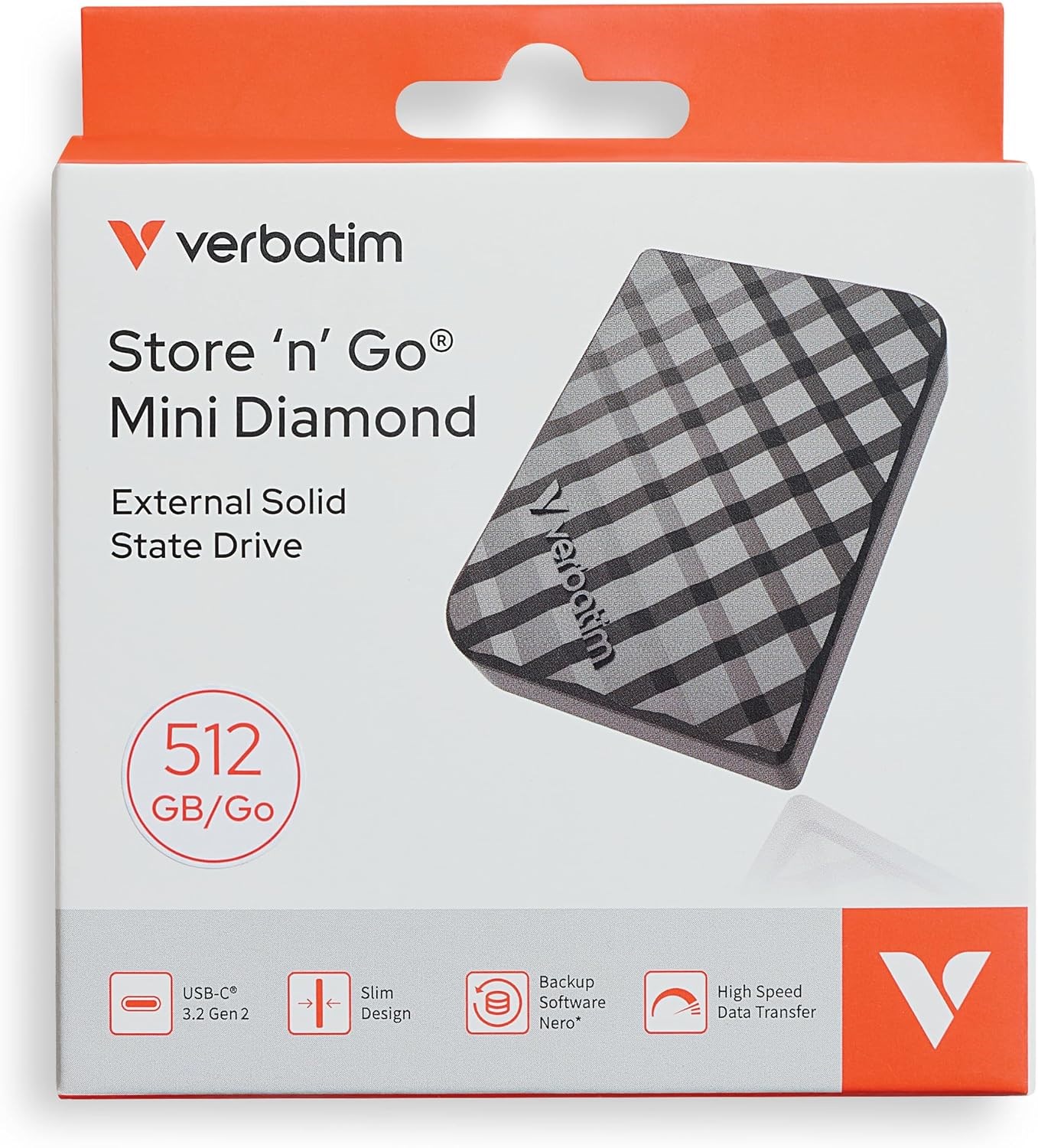 EXTERNAL SSD 512GB PORTABLE USB3.2 TYPE-C Verbatim Store 'n' Go Mini Diamond – תמונה 3