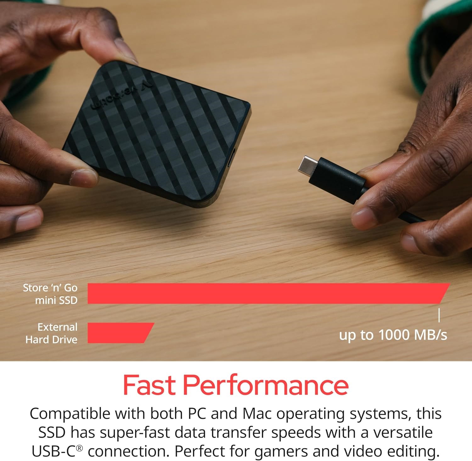 EXTERNAL SSD 512GB PORTABLE USB3.2 TYPE-C Verbatim Store 'n' Go Mini Diamond – תמונה 8